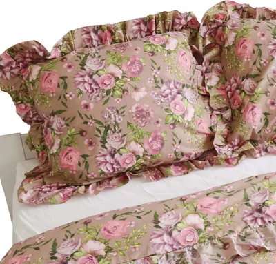 Zdjęcie produktu dla Poszewka Pościel Na Poduszkę Z Ozdobną Falbanką 70X80 Cm Różowe Kwiaty
