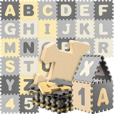 Produktbild von Spielwerk® 86-teilige Puzzlematte Baby Grau 3,3m² Buchstabenteppich ABC Matten für Kinder Spielunterlage Boden Krabbelmatte Kinderzimmer Puzzleteppich Spielteppich für Kinder