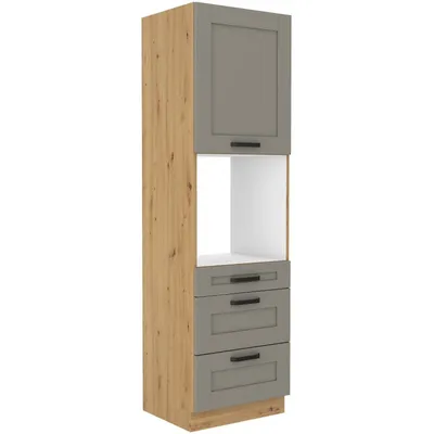 Produktbild von Küchenschrank für Einbaubackofen mit Schubladen LAILI – Breite 60 cm, hellgrau / Artisan-Eiche