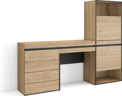 Produktbild von Schuhregal, Schuhschrank, 187x35x145 cm, Für Schlafzimmer, Zimmer, Kommode mit Schubladen, Schminktisch, Eiche