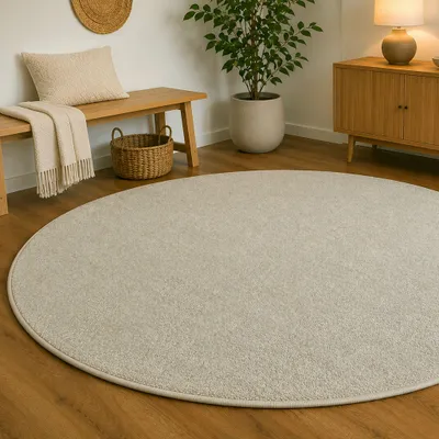 Produktbild von Steffensmeier Kurzflor Teppich Levanto Rund Wohnzimmer modern, strapazierfähig und pflegeleicht, Beige, Größe: 160x160 cm