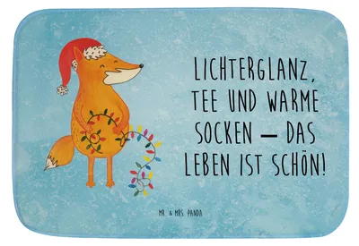 Produktbild von Mr. & Mrs. Panda Badteppich Fuchs Weihnachten - Eisblau - Geschenk, Winter, Weihnachtsdeko, Badematte, Badezimmerteppich, Nikolaus, Weihnachtsmann, Badvorleger