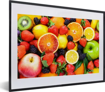 Produktbild von MuchoWow® Gerahmtes Poster Erdbeere - Zitrone - Obst 40x30 cm - Poster mit Schwarzem Bilderrahmen Wandposter Rahmen Foto Bilder - Bilderrahmen - Poster im Rahmen