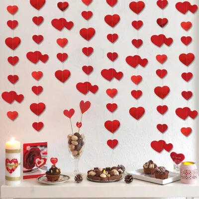 Produktbild von Herz Girlande Rot 4 Stück 4m Papier Girlanden für Dekoration