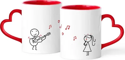 Produktbild von Partner-Tasse 2er Set Herzhenkel Strichmännchen Liebespaar Geschenkidee Valentinstag Weihnachten Paare SpecialMe® rot Herz-Tasse