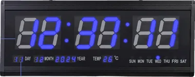 Obrázok produktu pre Digitálne hodiny LED, zobrazenie dátumu a teploty, veľké modré číslice, modrá farba