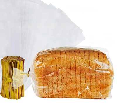 Produktbild von Wiederverwendbare Brottüten 150 Stück - Durchsichtige Beutel - Goldmetallic Bindestreifen - Luftdicht - Für Brot/n - 45cm x 20cm - Brottverpackung