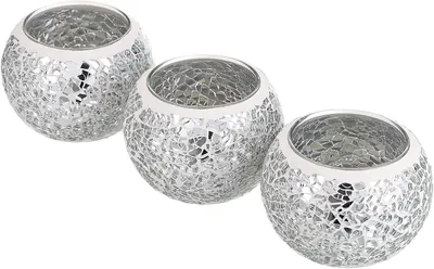 Immagine prodotto di Candeliere in vetro con mosaico - Set di 3 - Porta candele - Artigianale - Decorazione da tavolo