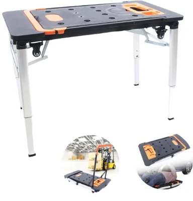 Image de Table de travail multifonctionnelle - 7 en 1 - Chariot de transport - Charge maximale : 250 kg - Dimensions : 109 x 55 cm - Hauteur réglable - 4 roues