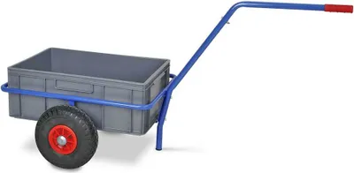 Produktbild von Handwagen mit herausnehmbarem Kunststoffkasten 600 x 400 x 220 mm, pannensichere Reifen,Tragkraft 200 kg