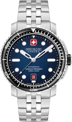 Produktbild von SWISS MILITARY HANOWA Herrenuhr Automatikuhr silber / blau onesize Herren 44,5 SMWGL0002001-SET, SMWGL0002002-SET