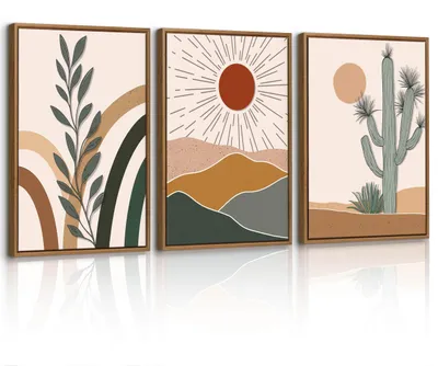 Image de Ensemble de 3 décorations murales abstraites de style bohème, avec cadre