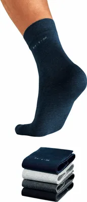 Produktbild von H.I.S. Socken Herren Basic Comfort Socken 4 -teilig 1x schwarz, 1x marine, 1x anthrazit-meliert, 1x grau-meliert Größe 39/42