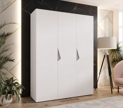 Produktbild von Dreitüriger Kleiderschrank 150 cm AMARIS 1 - weiß / Griffe aus Kaschmir