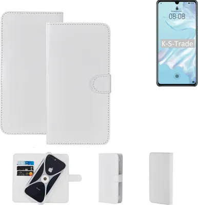 Produktbild von K-S-Trade Handy Hülle Schutz Hülle kompatibel mit Huawei P30 Pro Cover Case Bookstyle Bumper weiß 1x