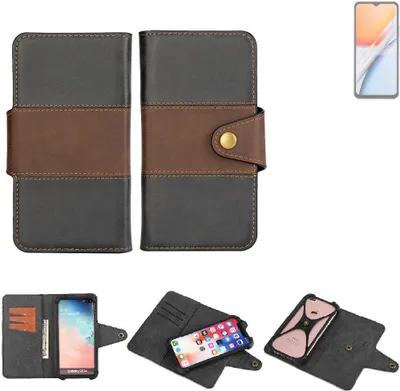 Produktbild von K-S-Trade Handyhülle Schutzhülle Hülle Bookstyle Wallet-Case kompatibel mit Vivo Y18 Bumper Rundumschutz schwarz-braun 1x