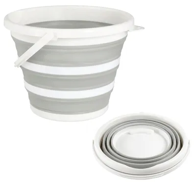 Produktbild von Falteimer 10l grau weiß Ø34x5cm Kunststoff Eimer faltbar Silikoneimer mit Henkel Putzeimer Campingeimer Haushaltseimer