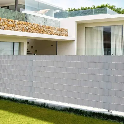 Immagine prodotto di Happyment - Striscia frangivista – Recinzione a rete – Rete frangivista Deluxe – Rete frangivento – PVC – 50 m × 19 cm – Grigio