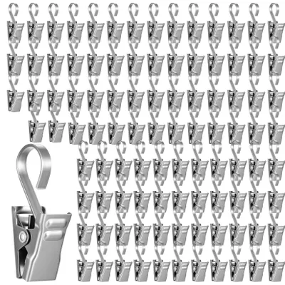 Produktbild von Vorhang Clips mit Haken - 110 Stück - Edelstahl Gardinenklammern - Silber