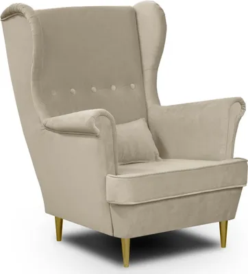 Produktbild von KomfortWelt24 Ohrensessel mi Armlehne - Skandinavischer Sessel GOLDENER mit hoher Rückenlehne - Farbe Beige