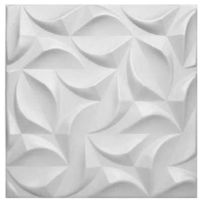 A white 3D decorative wall or ceiling panel with a geometric, abstract pattern.