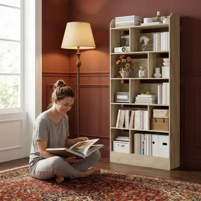 Produktbild von Bücherregal Bücherschrank 6 Fach, 24 x 80 x 170 cm, Eichenbeige | Standregal Aufbewahrungsregal, für Wohnzimmer Büro Schlafzimmer