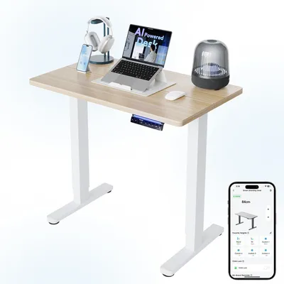 Image de Bureau réglable électriquement - Finition noyer clair - 80 x 48 cm