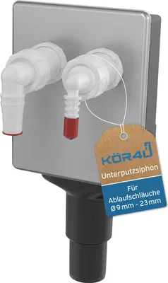 Produktbild von kör4u Waschmaschinensiphon zum Anschluss von zwei Geräten Edelstahl DN40 und DN50 APS6
