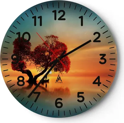 Produktbild von Wanduhr - Rund - Glasuhr - See Natur Nacht - 30x30cm - Schleichendes Uhrwerk - Lautlos - zum Aufhängen bereit - Dekoration Modern - Wanddekoration aus Glas - C4AR30x30-3458