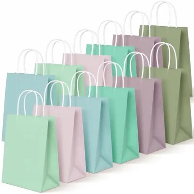 Produktbild von Papiertüten mit Henkel 24 Stück 15 x 8 x 21 cm Kraftpapier für Partys und Geschenke