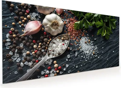Produktbild von Küchenrückwand Spritzschutz Glas mit Motiv Küchenzutaten 40 x 40 cm