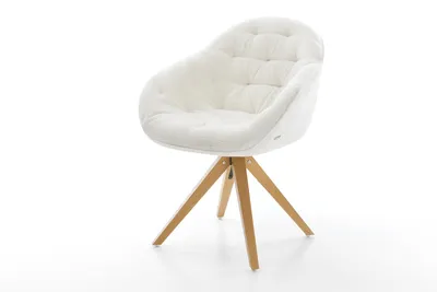 Produktbild von DELIFE Drehstuhl Gaio-Flex Bouclé Soft Beige Holzgestell kantig Natur 360° drehbar