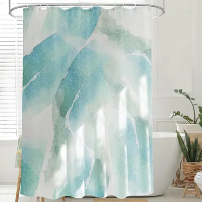 Produktbild von Duschvorhang blau Wasserfarbenmuster, 200 x 200 cm, wasserdicht, für das Badezimmer