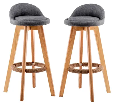 Produktbild von Barhocker 2er Set, Drehbar Gepolsterter Holzhocker mit Rückenlehne und Fußstütze, Hochhocker für Bar, Küche und Restaurant, Tragkraft 150 kg (63 cm)