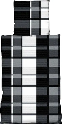 Produktbild von Bettwäsche Set 155x220 cm 80x80 cm Schwarz Grau Weiß Kariert Ornamente mit Reißverschluss 4 teilig