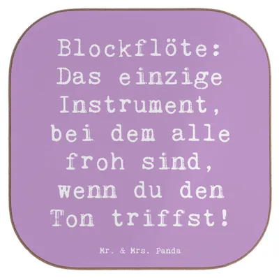 Produktbild von Mr. & Mrs. Panda Tassen Untersetzer Spruch Blockflöte Freude - Lavendeltraum - Geschenk, Instrument, Sopranblockflöte, Musiker, für Gläser, Tenorblockflöte, Lernkurve