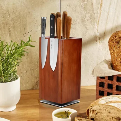Image de Bloc à couteaux rotatif à 360°, magnétique, dimensions 25 x 12 cm, en bois, pour la cuisine
