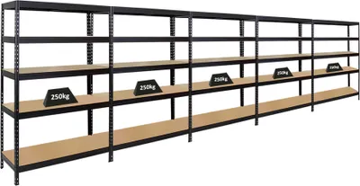 Produktbild von Mega Deal | 5x Schwerlastregal Rivet | HxBxT 180x120x45 cm | Fachlast 250kg | Schwarz