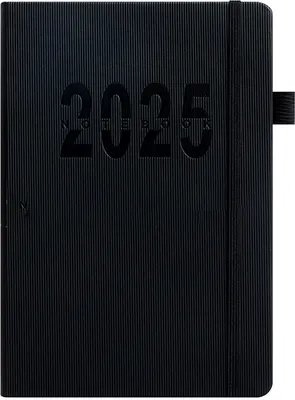Produktbild von INF Tagesplaner 2025 – liniertes Notizbuch im A5-Format mit Riemen, schwarz (180 Blatt)