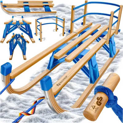 Produktbild von KESSER® Holzschlitten Premium Schlitten faltbar Kinder Faltschlitten Kinderschlitten aus Buchenholz inkl. Zugseil Schieber Metallkufen