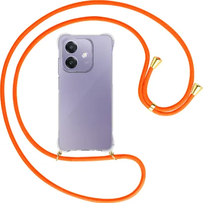 Produktbild von Handykette Backcover-Schutzhülle mit Band (Metall goldfarben) für OPPO A3X 5G - neonorange
