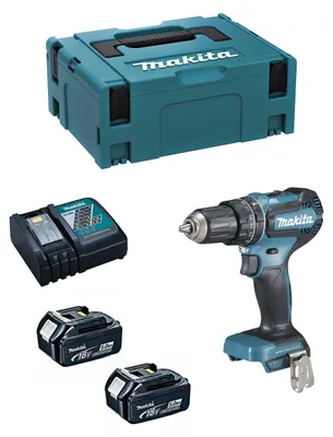 Imagen del producto de Taladro Percutor MAKITA DHP485RTJ (2 x 5,0 Ah + DC18RC + MAKPAC 2)