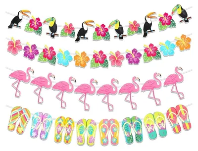 Produktbild von HOWAF Hawaii Flamingo Hibiskus Tropische Wimpel Banner 4