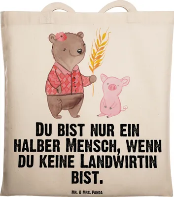 Produktbild von Mr. & Mrs. Panda Tote Bag Landwirtin Herz - Transparent - Geschenk, Witzig, totebag, Bauernhof, Spruch, Einkaufstasche, Tierwirtin, Tasche, Schultasche, Laptoptasche