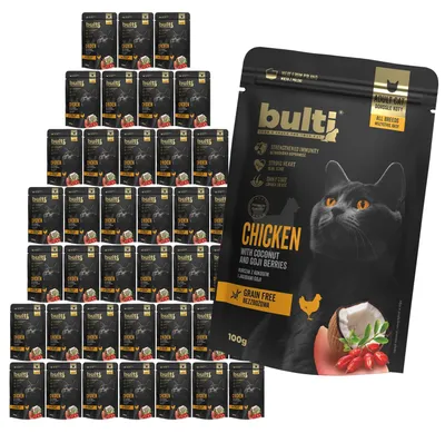 Produktbild von BULTI | Katzenfutter Huhn, Kokos, Beeren - Nassfutter Set 80x100g Beutel - Huhn Katzenfutter fur Katze