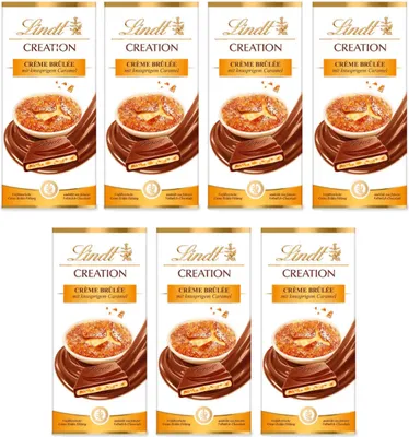 A collection of Lindt Creation Creme Brulee chocolate bars.