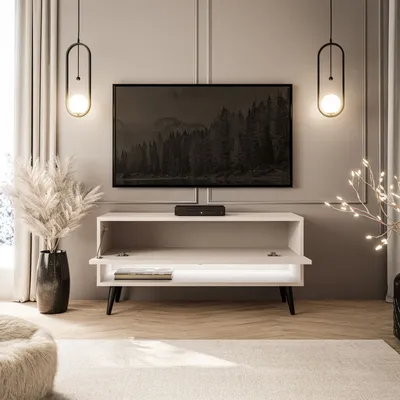 Produktbild von RTV Schrank CALANTE 90 cm auf Beinen mit LED-Beleuchtung Kaschmir schräge schwarze Beine