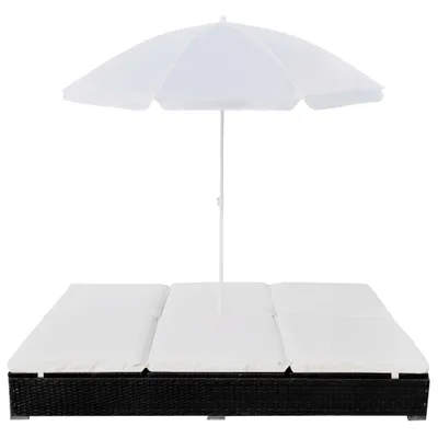 Image de vidaXL Lit lounge d'extérieur avec parasol Poly rotin noir