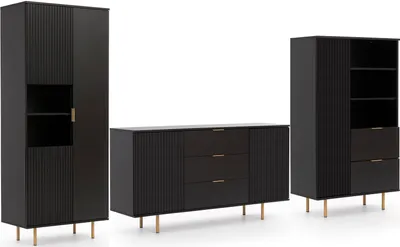Produktbild von Marmex Möbel Regal-Set NUBIA SET 09 Schwarz Wohnzimmer-Set Regal Kommode Standregal, (3-St)