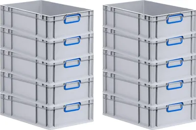 Produktbild von SparSet 10x Eurobox NextGen Color | HxBxT 17x40x60cm | 34 Liter | Griffe blau geschlossen | Glatter Boden | Grau | Eurobehälter, Transportbox, Transportbehälter, Stapelbehälter